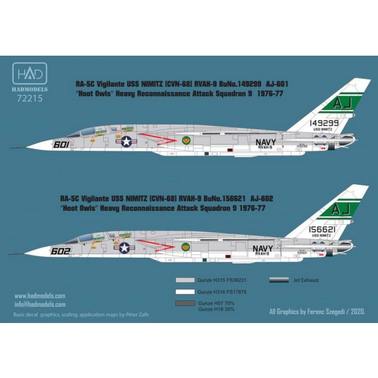 Decals for 1/72 RA-5C Vigilante 2 / USS Nimitz with Full Stencil