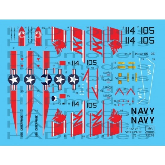 Decals for 1/72 Grumman F-14A Tomcat VF-1 Wolfpack USS Enterprise
