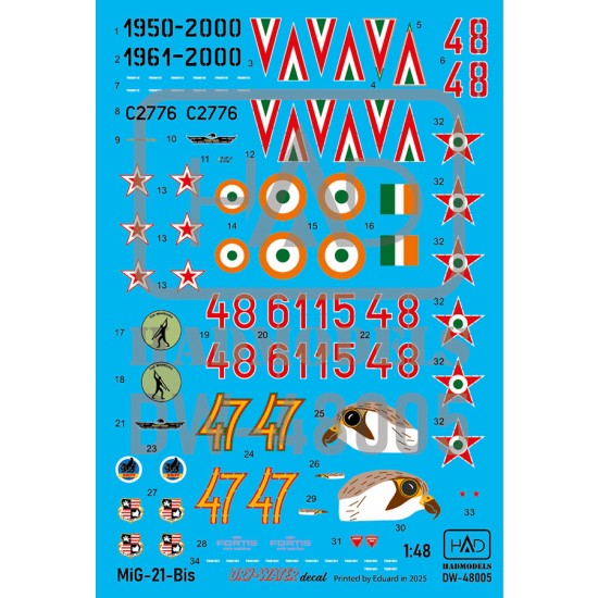 1/48 Mikoyan-Gurevich MiG-21 Bis Dry-Water Decal sheet