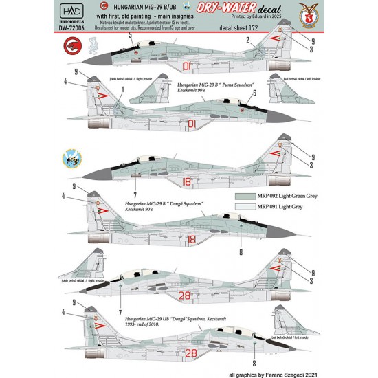 1/72 MiG-29 B / UB HunAF Old Painting Dry-Water Decal sheet