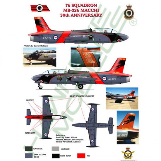 RAAF Decals for 1/72 Aermacchi MB 326H Macchi 76 SQN (30th Anniversary 1997) A7-022