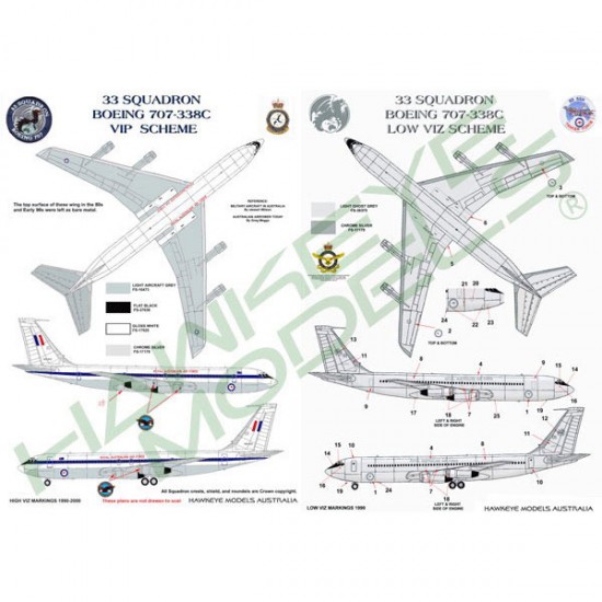 RAAF Decals for 1/72 Boeing 707-338 33 SQN (High/Low-Vis schemes) Tanker / VIP
