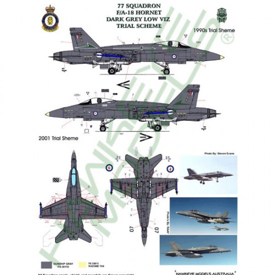 RAAF Decals for 1/72 McDonnell Douglas F/A-18A Hornet 77 SQN (Dark grey / standard) A21-7