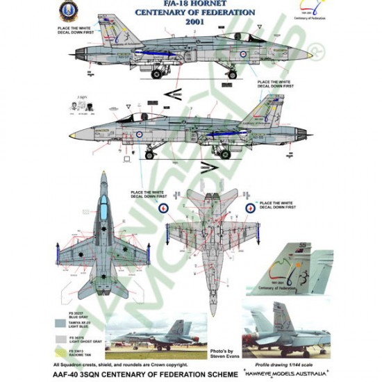 RAAF Decals for 1/72 McDonnell Douglas F/A-18A Hornet 3 SQN ("Centenary of Federation")