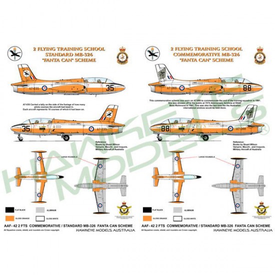 RAAF Decals for 1/72 Aermacchi MB 326H Macchi 2FTS (Fanta Can with W.A. map & standard)