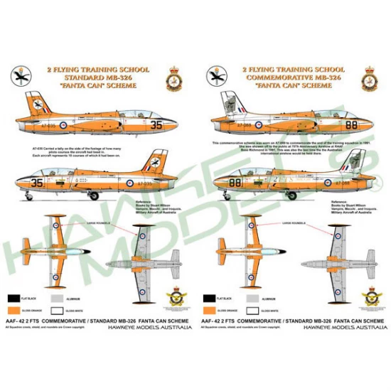 RAAF Decals for 1/48 Aermacchi MB 326H Macchi 2FTS (Fanta Can with W.A. map & standard)