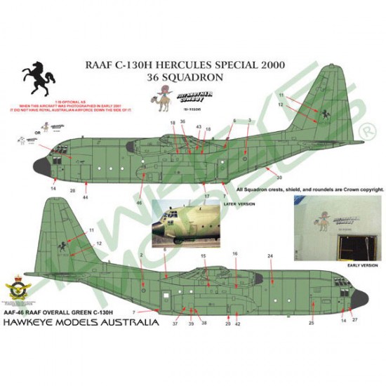RAAF Decals for 1/72 Lockheed C-130H Hercules 36 SQN Single green scheme (2000)