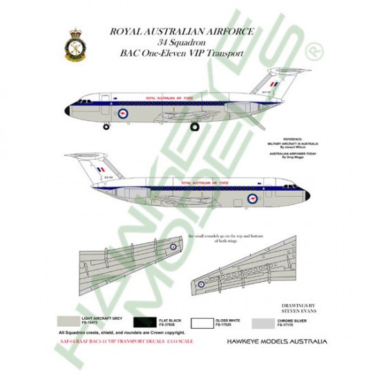 RAAF Decals for 1/144 British Aircraft Corporation BAC 1-11 34SQN VIP Transport