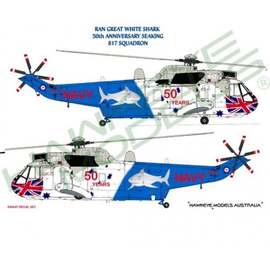 Australian RAN Decal for 1/72 Westland Sea King Mk 50A HS-817 SQN (Great White Shark)