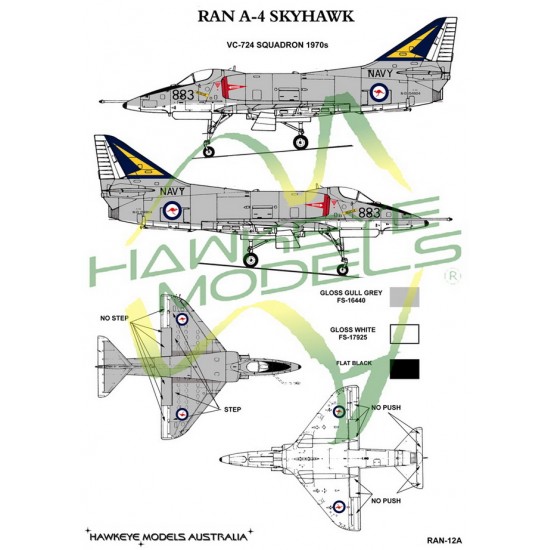 Australian RAN Decal for 1/72 A-4G Skyhawk VC-724 SQN 1970s (Blue tail / yellow flash)