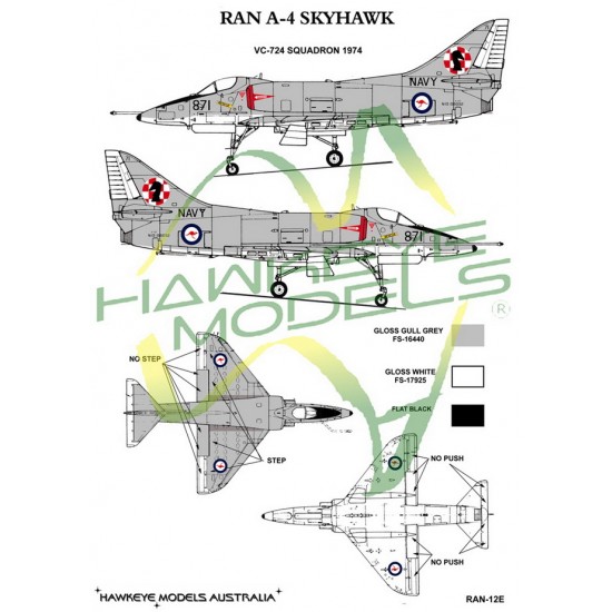 RAN Decal for 1/48 A-4G Skyhawk VC-724 SQN 1974 (Red & white checked circle & rooks head)