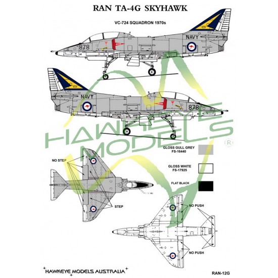 Australian RAN Decal for 1/48 TA-4G Skyhawk VC-724 SQN 1970s (Blue tail / yellow flash)