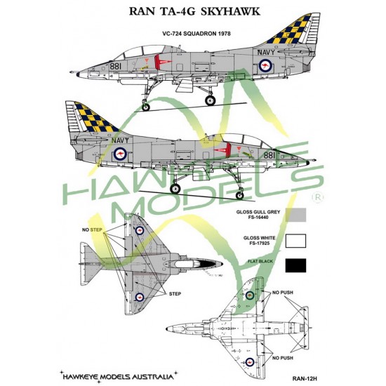 Australian RAN Decal for 1/72 TA-4G Skyhawk VC-724 SQN 1978 (Blue & yellow checkerboard)