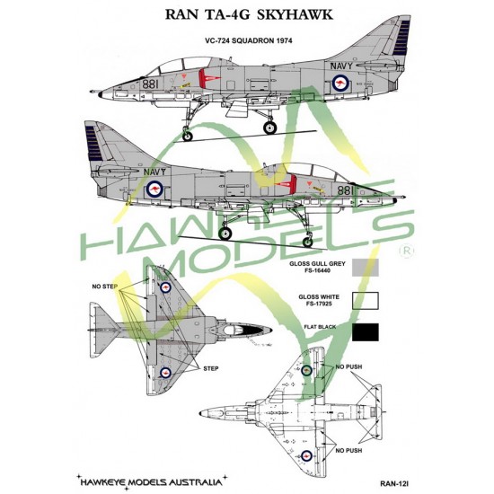 Royal Australian Navy Decal for 1/32 TA-4G Skyhawk VC-724 SQN 1974 (Blue & yellow rudder)