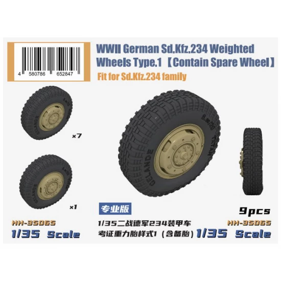 1/35 WWII German Sd.Kfz.234 Weighted Wheels Type.1 (Contain Spare Wheel)