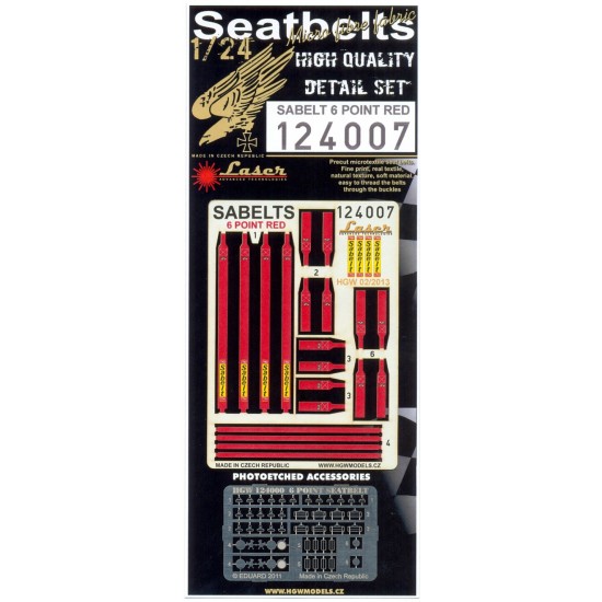 1/24 Sabelt 6 point Harness/Seatbelts (Red) - Laser Cut