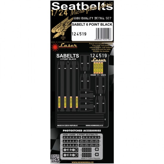 1/24 Sabelt 6 Point Black Seatbelts [pre-cut (laser)]