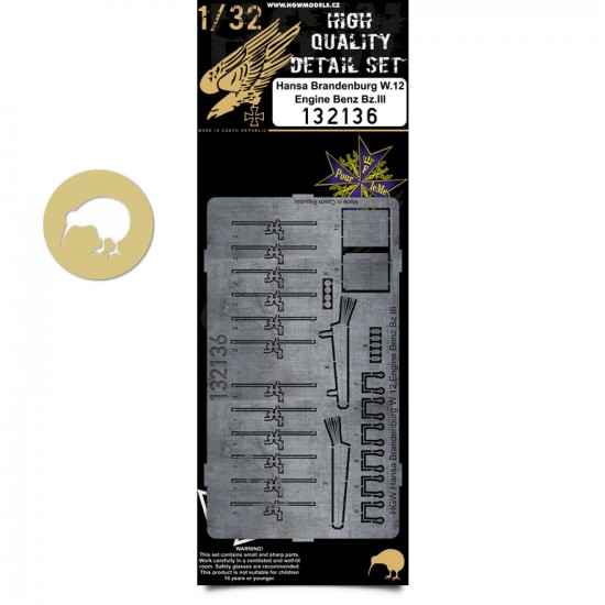 1/32 Hansa-Brandenburg W.12 Engine Benz Bz.III Detail Set for Wingnut Wings kit