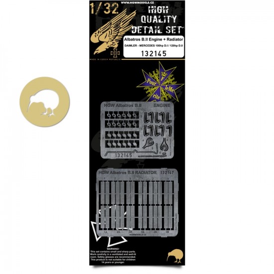 1/32 Albatros B.II Engine Detail Set with Radiator for Wingnut Wings kit
