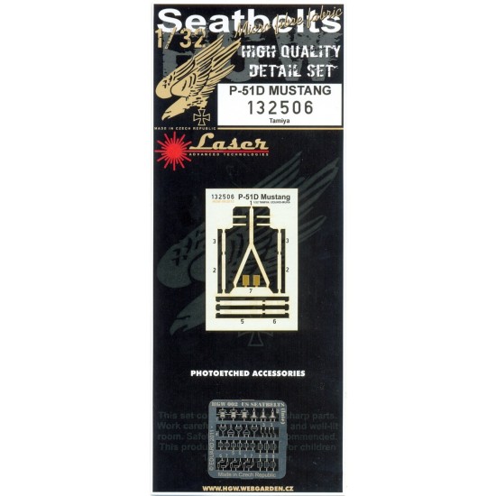 1/32 North American P-51D Mustang Seatbelts (Laser Cut) for Tamiya kit