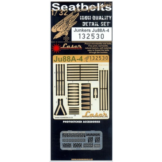 1/32 Junkers Ju 88A-4 Seatbelts (Laser Cut) for Revell kit