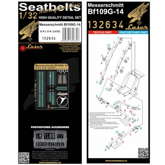 1/32 Messerschmitt Bf109G-14 Orlon Seatbelts for Zoukei Mura kits