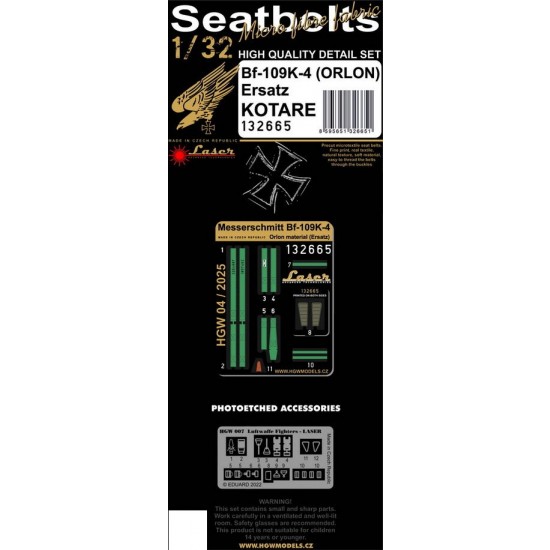 1/32 Messerschmitt BF109K-4 Textile Seatbelts for Kotare kits (laser)