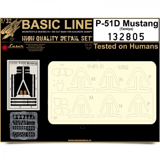 1/32 North-American P-51D Mustang Seatbelts(Laser Cut)&Paint Masks for Tamiya (Basic Line)