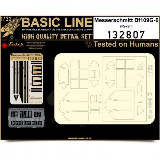1/32 Messerschmitt Bf 109G-6 Seatbelts (Laser Cut) & Paint Masks for Revell (Basic Line)
