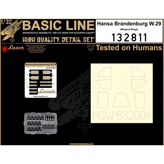 1/32 Hansa-Brandenburg W.29 Seatbelts(Laser Cut)&Paint Masks for Wingnut Wings(Basic Line)
