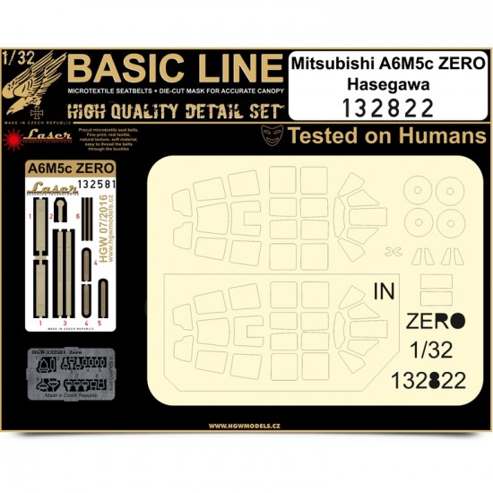 1/32 Mitsubishi A6M5c Zero Seatbelts (Laser Cut) & Paint Masks for Hasegawa (Basic Line)