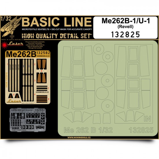 1/32 Me 262B-1/U-1 Schwalbe Seatbelts (Laser Cut) & Paint Masks for Revell (Basic Line)
