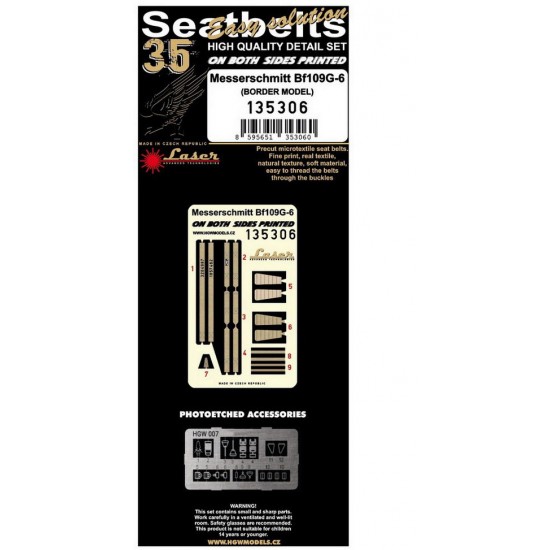 1/35 Messerschmitt Bf 109G-6 Fighter Seatbelts (Laser) for Border Model