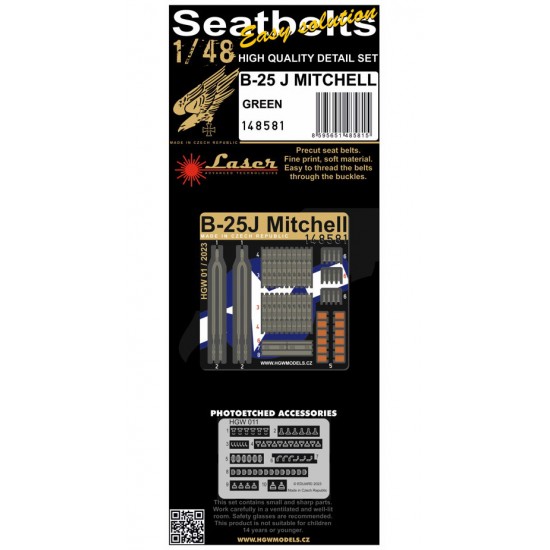 1/48 B-25J Mitchell (green) Textile Seatbelts (laser)