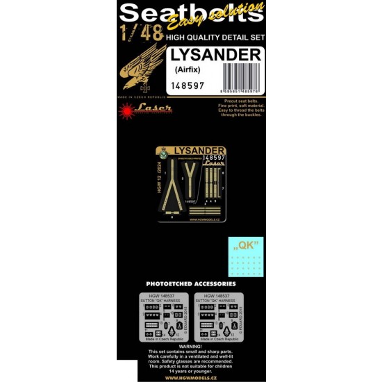 1/48 Lysander Seatbelts for Airfix kits (laser)