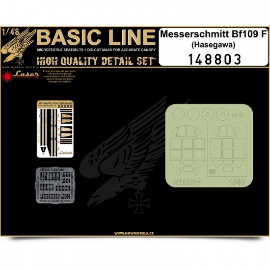 1/48 Messerschmitt Bf 109F Seatbelts (Laser Cut) and Paint Masks for Hasegawa (Basic Line)