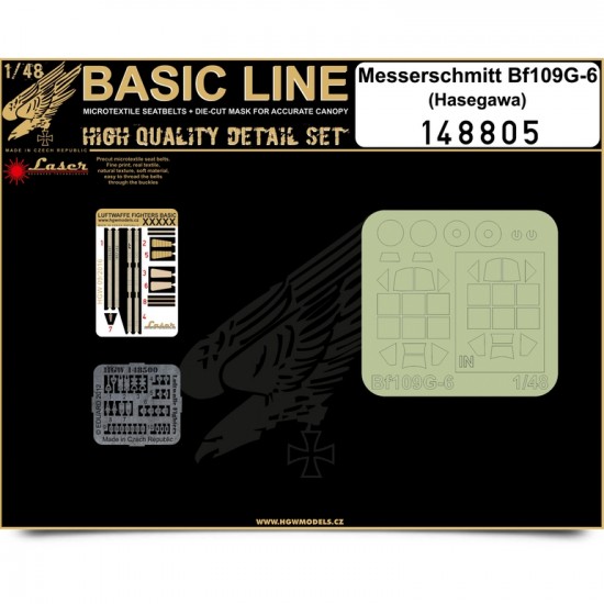 1/48 Messerschmitt Bf 109G-6 Seatbelts (Laser Cut) & Paint Masks for Hasegawa (Basic Line)