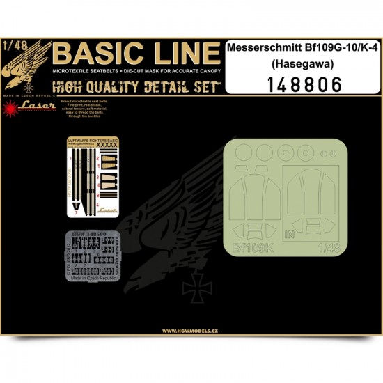 1/48 Bf 109G-10/K-4 Seatbelts (Laser Cut) and Paint Masks for Hasegawa (Basic Line)