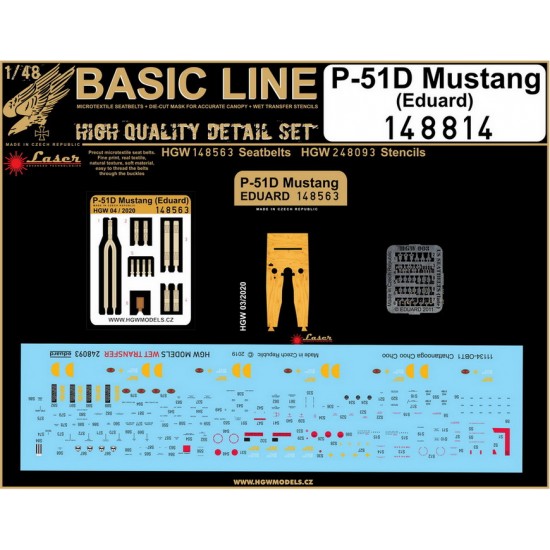 1/48 North American P-51D Mustang Seatbelts, Stencils & Wooden Floor for Eduard kits