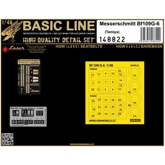 1/48 Messerschmitt Bf109G-6 Seatbelts & Masking for Tamiya kits [BASIC LINE]