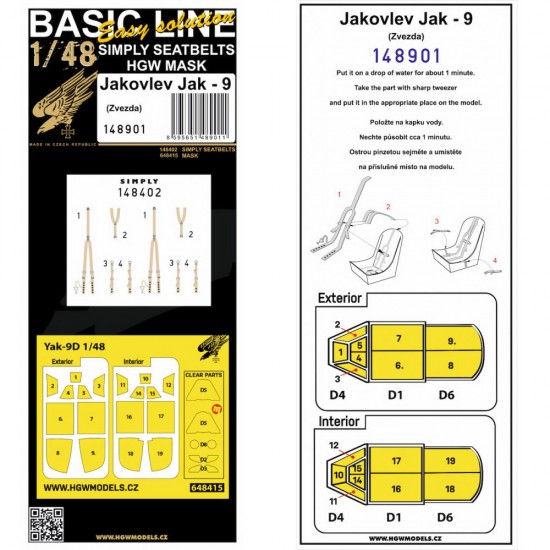 1/48 Jakovlev Jak-9 Seatbelts & Masking for Zvezda Kit [Basic Line]