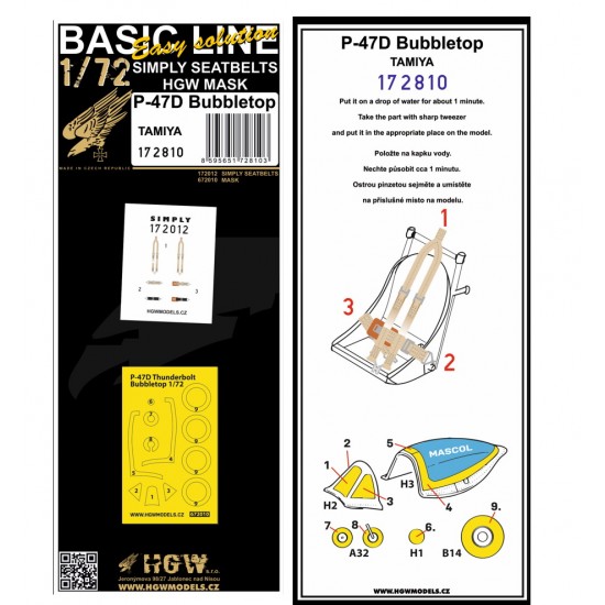 1/72 P-47D Thunderbolt Bubbletop Seatbelts & Masking for Tamiya kits [BASIC LINE]