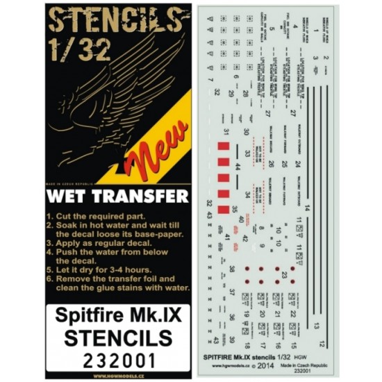1/32 Supermarine Spitfire Mk.IX Stencils (water-slide decals)