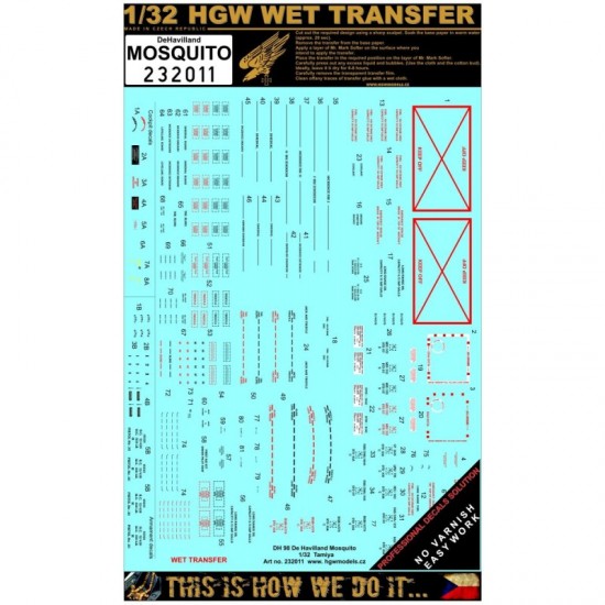 1/32 de Havilland Mosquito FB Mk.VI Stencils for Tamiya kit (Wet Transfers)