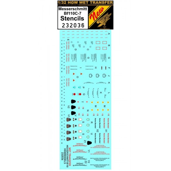 Decals for 1/32 Messerschmitt Bf 110-7 Stencils