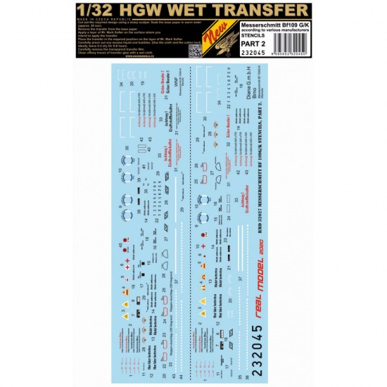 Decals for 1/32 Messerschmitt Bf109 G/K Stencils Part II