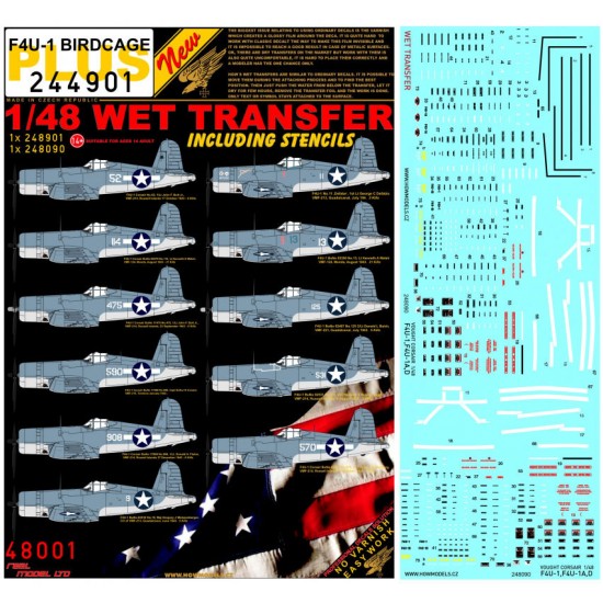 Decals for 1/48 Vought F4U-1 Birdcage (wet transfer)