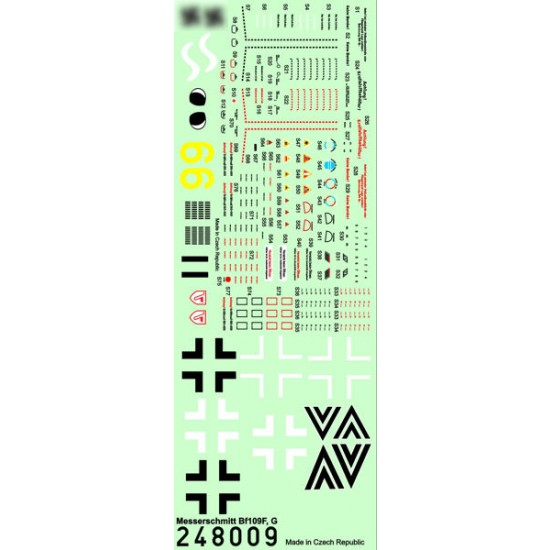 1/48 Messerschmitt Bf-109F/Bf-109G Stencils (Wet transfers)
