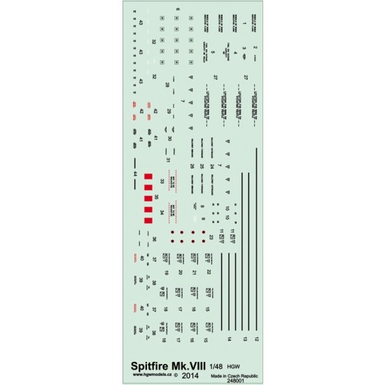 1/48 Supermarine Spitfire Mk.VIII Stencils for Eduard kit (Wet Transfers)