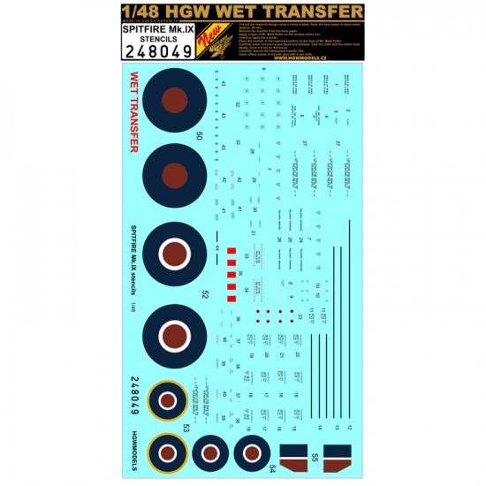 Decals for 1/48 Spitfire Mk.IX Stencils (water-slide)